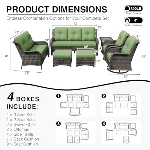 Image of Joyside 7 Piece Wicker Patio Furniture Set, Outdoor Swivel Rocker Patio Chairs with High Back, Deep Seating, Wide Armrest, Thickened Cushions, Outdoor Furniture for Deck, Porch Use