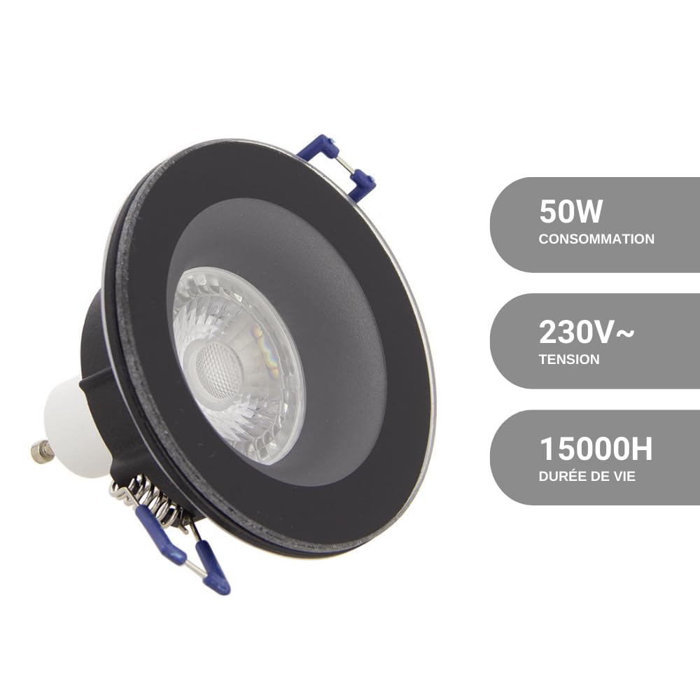 Lot 3 Spots GU10 50W 4000K Carré Noir IP44