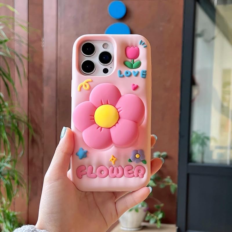 Image of COVERLY for Apple iPhone 12 Pro Cute 3D Flower Petal Love Cartoon Case,Full Protective Case Kawaii Adorable Kitty Pink Floral Pop Case with Holder Soft Silicone Fashion Aesthetic Cover