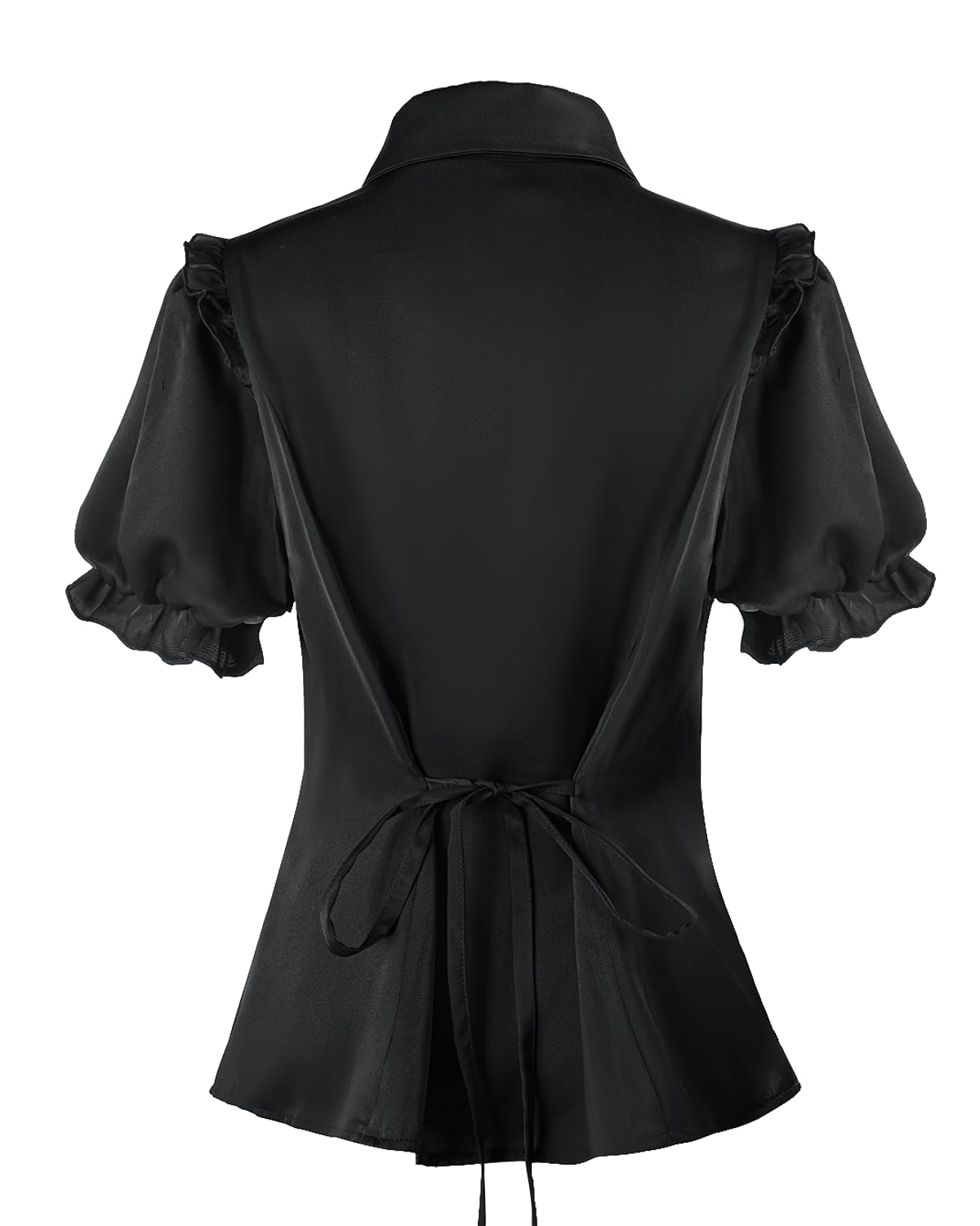 CR ROLECOS Chemisier victorien noir à manches courtes bouffantes gothique pour femme