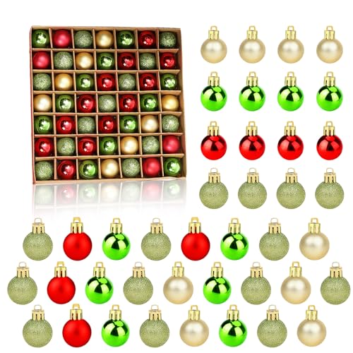 49 peças mini bolas árvore de Natal, 3 cm vermelhas verde douradas bolas de natal pequeno pendente ornamentos árvore Natal plástico Bruchsichere bola natal para festa ornamentos natalícios