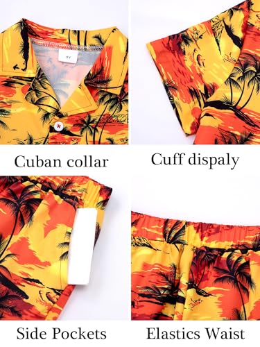 Image of DAXIANG Boys 2 Piece Hawaiian Outfit Summer Button Down Shirt and Pocket Short Sets Beach Vacation Clothes for Kid Size 3-10