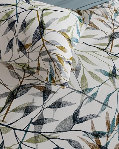 Image of DDECOR Live Beautiful 100% Cotton 145TC Leaves King Bedsheet with 2 Pillow Covers | Rotary Printed Breathable Fabric | 224 CM X 254 CM | Luxury Bedding for Home | Cresta Collection | Blue Shadow