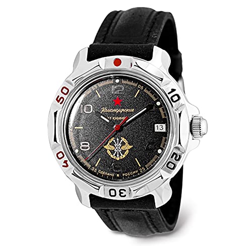 VOSTOK | Menâ€™s Komandirskie Signal Corps Commander Russian Army Military Style Mechanical Watch | Model 811296 Leather Band