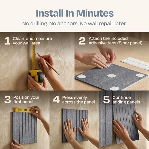Image of X-Large Cork Board Alternative 12-Pack Felt Bulletin Board Thick and Decorative Pin Board for Home Office Walls 47.24 x 35.43 Inches with 72 Adhesive Tabs - [Pebble Gray]