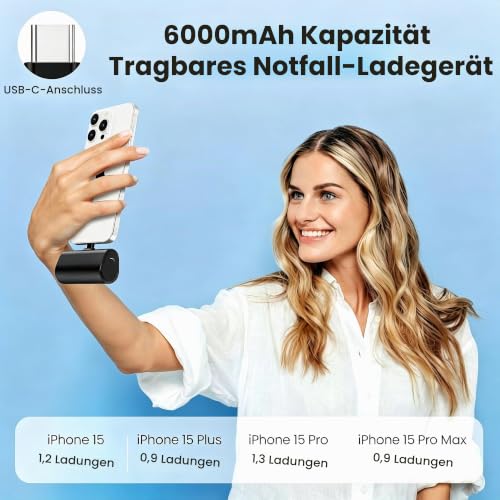 Mini Powerbank 5200mAh, Klein Power Bank USB C PD Externer Akku, Compact LCD Digitalanzeige Akkupack Kompatibel mit iPhone 15/16/17 Serie… – Ansicht 3