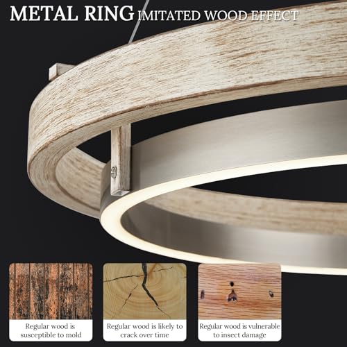 Image of LED Ring Chandelier Weathered Wood Brushed Nickel Chandeliers Dimmable