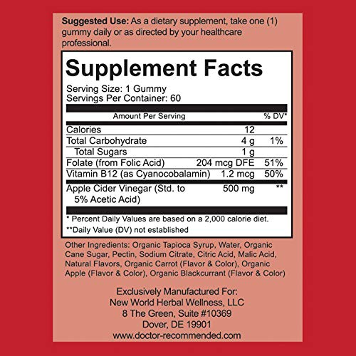 Apple Cider Vinegar Gummy Vitamins - 60 Day Supply Of Apple Cider Vinegar Gummies With The Mother, B9, B12, Gluten-Free, Vegan, Non-Gmo Acv For Immunity & Boost Energy, Delicious Apple Flavor #TOP1