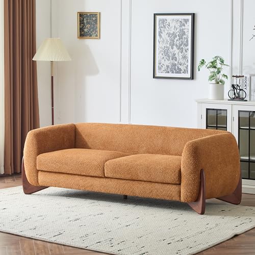 Image of Christopher Knight Home Almab 82 Inches Sofa Couch, Cozy Boucle Upholstered 3-Seater Sofa, Wood Frame Couch, Comfy Couches for Living Room and Office, Modern Sofa, Caramel Brown