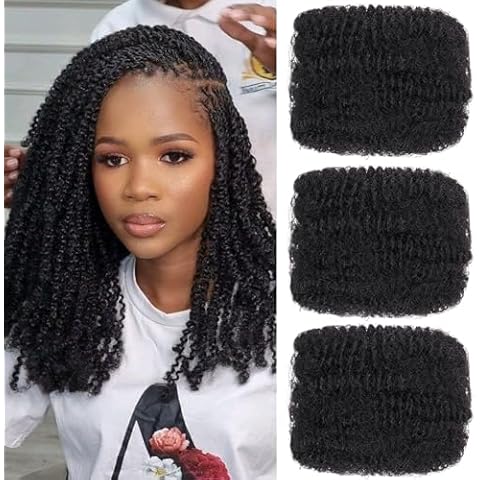 Xtrend 16 Inch 3 Bundles 90g Natural Black Afro Kinky Curly Braiding Bulk Hair For Mini Braiding Twists ，Afro Kinkys Bulk Synthetic Hair For Micro Spring Twist，Dreadlock Extensions Repair Locs Women Cover