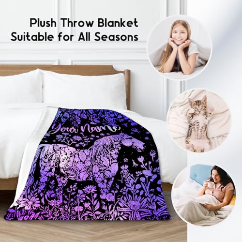 Custom Horse Blanket for Girls - Soft Fuzzy Throw Blanket Gifts - 60x80 Inches Cute Blankets for Bed, Couch & Living Room