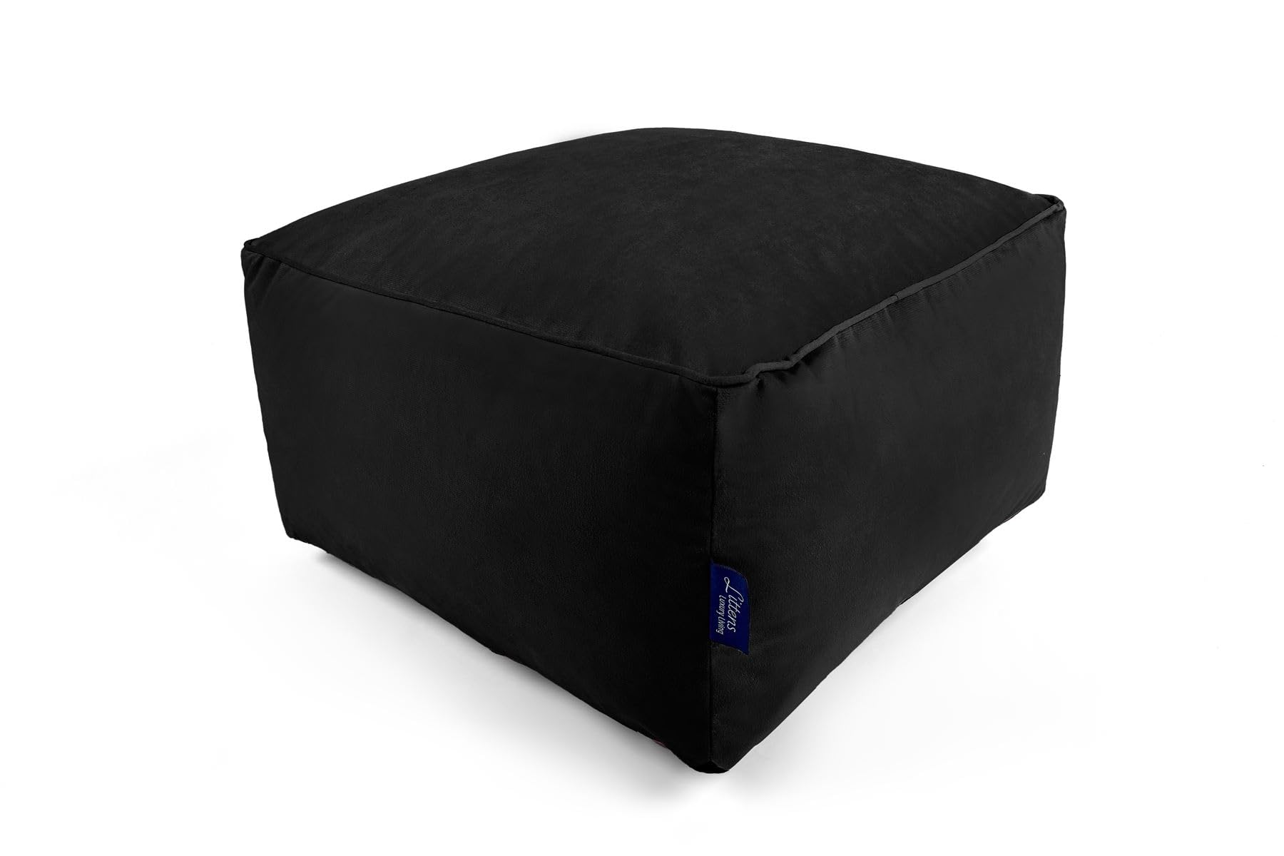 Littens Black Soft Luxury Velvet Square Footstool Ottoman Pouffe Bean Bag, Living Room Decorative Low Seat (45cm x 45cm x 25cm)