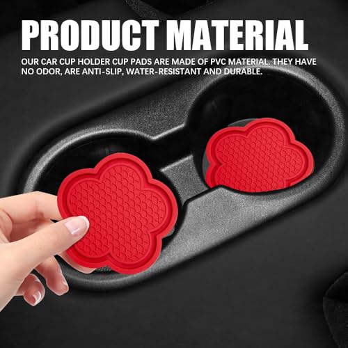 4 piezas porta vasos para carro con diseño floral rojo miniatura 5