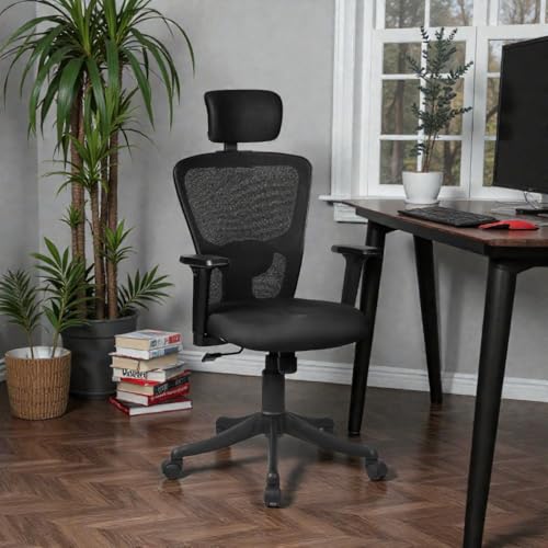 Image of Ergonomic High Back Mesh Office Chair with Headrest | Adjustable Armrests & Height | Breathable Swivel Computer Chair for Home & Office