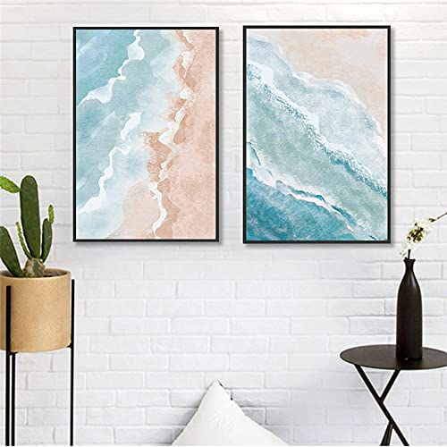 Toile peinture bleu plage abstrait pour habiller un grand mur blanc
