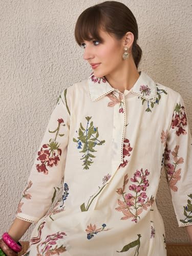 Image of INDO ERA Women's Pure Cotton Embroidered Straight Kurta & Palazzo Set | cotton kurta sets for women