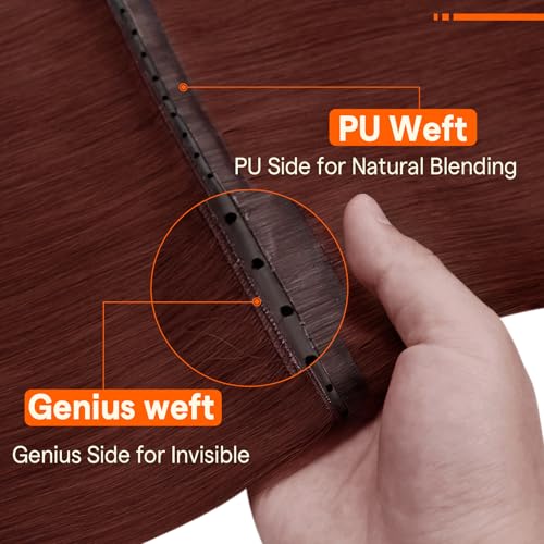 Image of Full Shine Butterfly Weft Hair Extensions 20 Inch 50g Cinnamon Copper | Invisible PU Holes, Seamless Look, For Thin Hair, Medium Length Styling, Daily Natural Look, No Glue No Heat Method