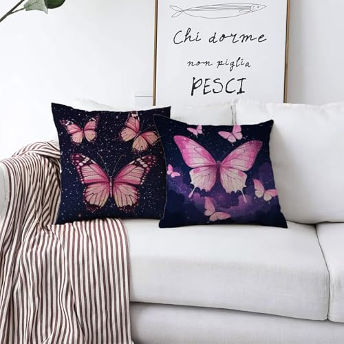 Housse de coussin 60x60cm papillon lin impermeable salon jardin