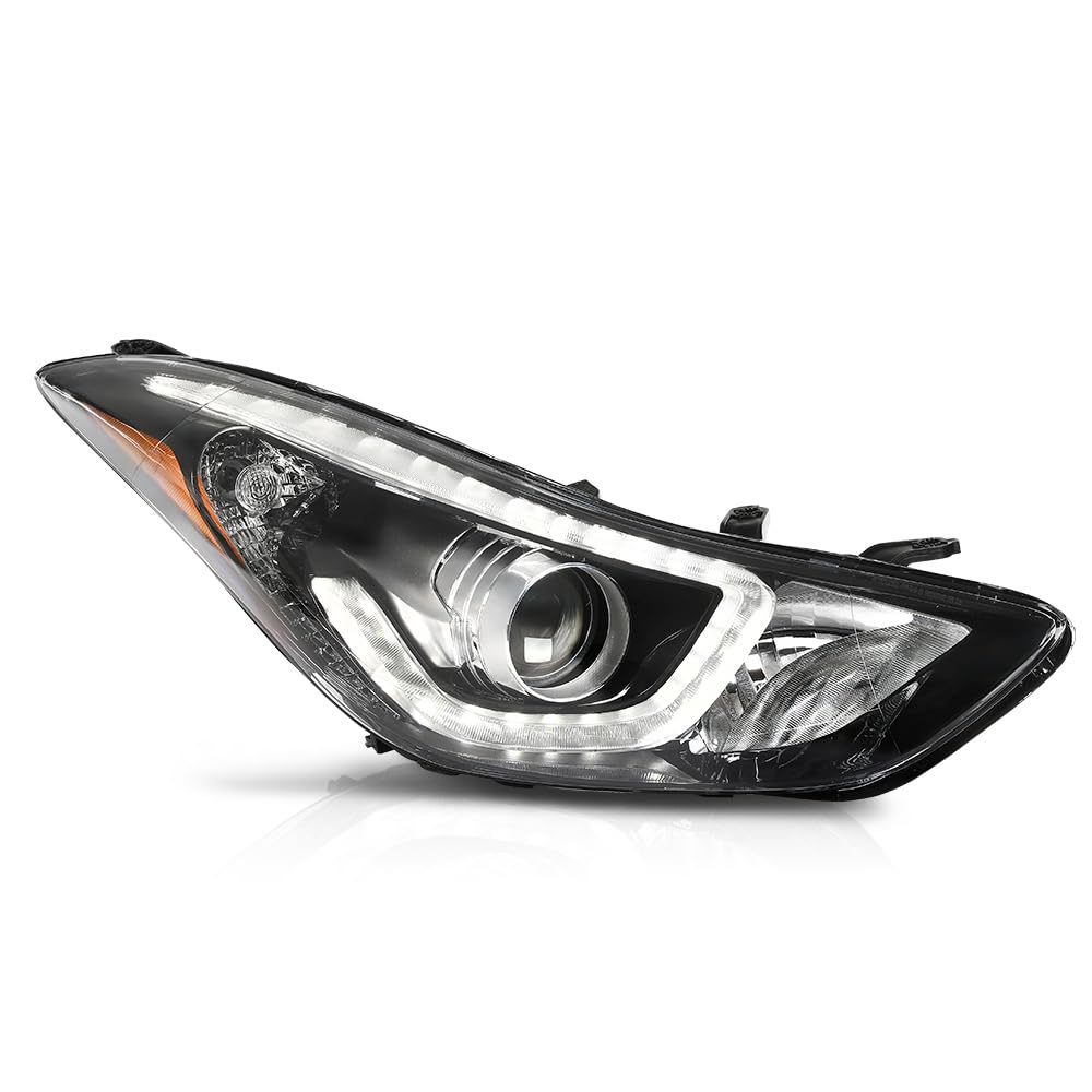 PIT66 DRL LED Projector Headlight Passenger Side Compatible with Hyundai Elantra 2014-2016 Clear Lens Black Housing Amber Reflector HY2503186 92102-3Y510