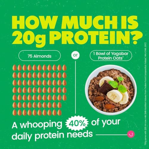 Image of Yogabar Oats High Protein 1Kg | Dark Chocolate & Almonds High Protein Oats | 23g Protein - No Added Sugar | Complete Protein Blend Whey + Soy | With Probiotics for Better Absorption | Fiber-Rich | Helps in Weight Management