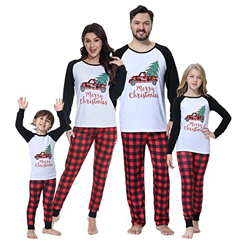 MyFav Matching Family Pyjamas Sets Christmas PJ's Sleepwear Long Sleeve Lorries Print Top with Plaid Pants Nightwear,White,Kids,14Y MyFav Matching Family Pyjamas Sets Christmas PJ's Sleepwear Long Sleeve Lorries Print Top with Plaid Pants Nightwear,White,Kids,14Y