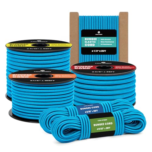 Kamu Synber Bungee Cord 1/4" x 50ft Marine Grade Elastic Cord Shock Cord