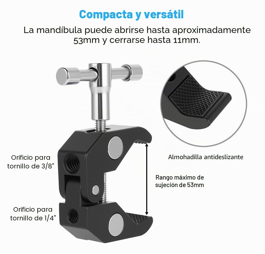 Windfromort Brazo Mágico de 11 Pulgadas - Soporte Flexible para Cámara con Superabrazadera - Brazo Ajustable con Rosca de 1/4" y 3/8" - Negro