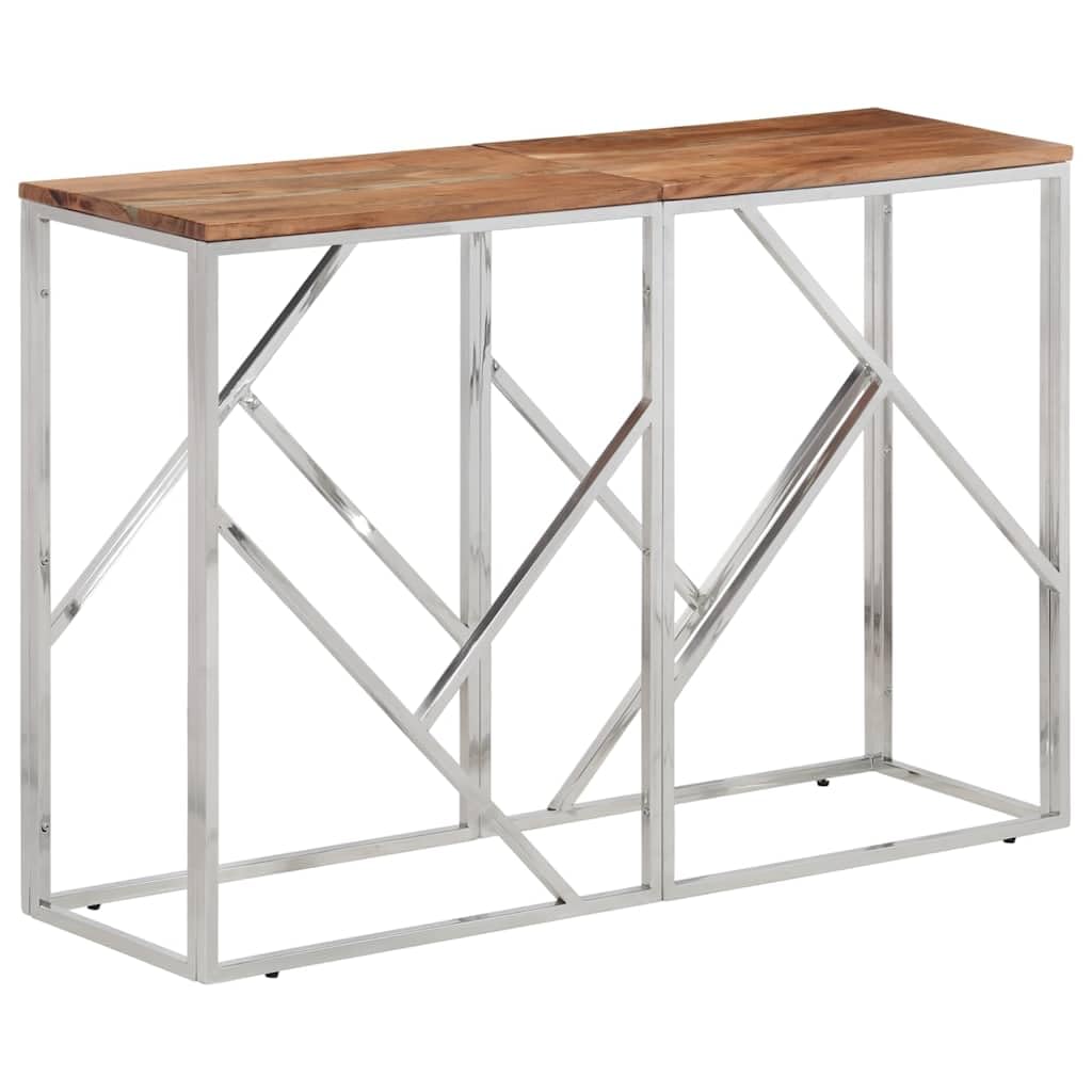Tavolo consolle in acacia e acciaio inox, moderno, 110 x 30 x 70