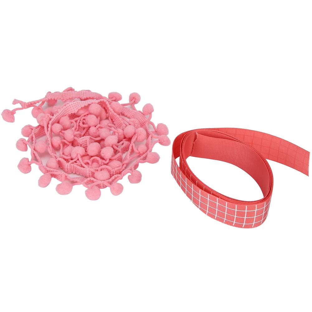 Szycie koronkowych wykończeń, 2 szt. Wstążka z frędzlami w kształcie kulki Pom Tapicerka do szycia, wianek kuli Szycie frędzli Koronka(Pink)