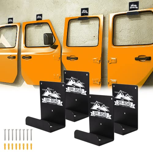 KANGIKX Door Hangers Storage Bracket for Jeep Removable,Wall Mount Door Storage Holder with Rubber Lining Compatible with 1956-2021 Jeep Wrangler CJ YJ TJ LJ JK JL JT Gladiator (4 Hangers)