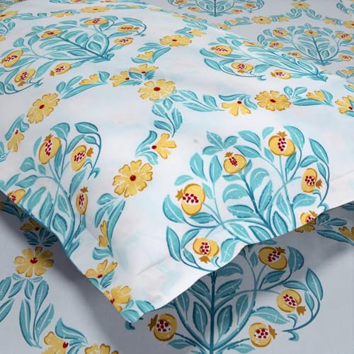 Image of Haus & Kinder King Size Bedsheet for Double Bed with 2 Pillow Covers 108 x 108 Inches | 186 TC Cotton Bedsheet for King Size Bed - Amber Orchard