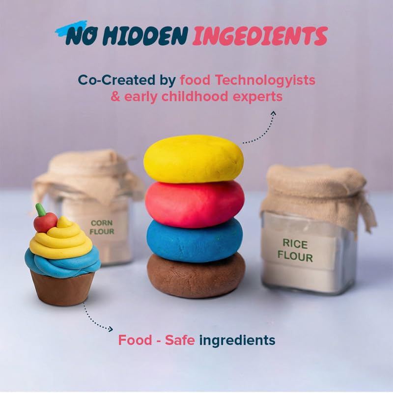 Image of dabble mini's Dessert Party - Pretend Playdough Set | Non-Toxic | Taste-Safe | Gluten-Free Bakedough | 100% Natural | Art & Craft Kit | DIY Fridge Magnet | Return Gift for Boys & Girls 3+ Years