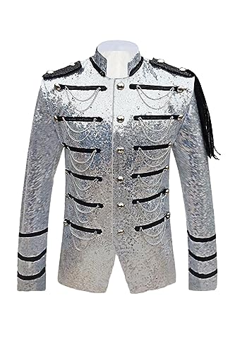 Prince Charming Costume Jacket Fashion Sequins Tuxedo For Men Bling Blazer Uniform Drummer Parade Outfits