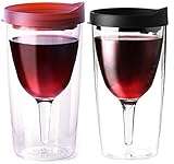 Vino2Go Double Wall Acrylic Tumbler with Merlot with Black Lids, 10 oz, Pack of 2