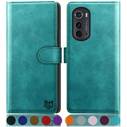 SUANPOT for Moto Edge 2022 5G Wallet case with RFID Blocking Credit Card Holder,Flip Book PU Leather Protective Cover Women Men for EDGE2022 Phone case Blue Green
