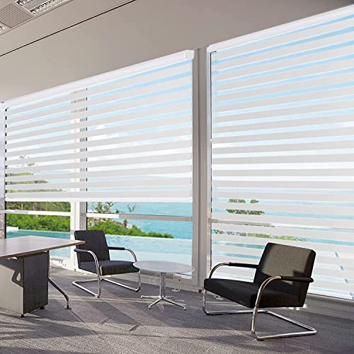 Joydeco Cordless Zebra Blinds for Windows, Privacy Light Filtering Dual Layer White Sheer Roller Shades for Home Office Bedroom, 45" W×75" H
