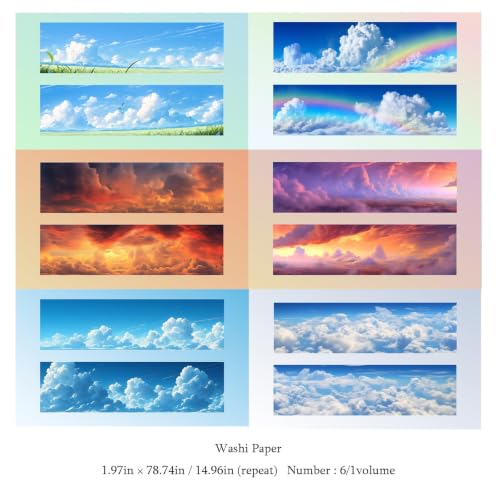 Image of Cloud Washi Tape Set,6 Rolls Scrapbook Sky Stickers Supplies,Self-Adhesive Aesthetic Washi Tape Stickers for Scrapbooking,Bullet Journaling,Wedding Invitation(Speculating Clouds)