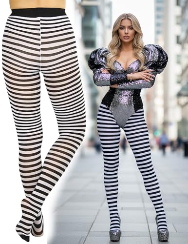 Image of ToBeInStyle Women's Thin Horizontal Stripe Opaque Tights Pantyhose - Regular or Plus