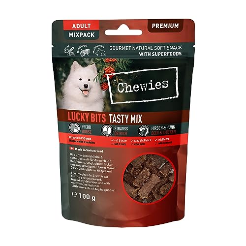Chewies Lucky Bits Tasty Hundeleckerli Mix Adult - Hunde-Leckerlis getreidefrei & Soft mit viel Protein und Superfoods wie Bierhefe oder Ginkgo, ohne Zucker (100 g)