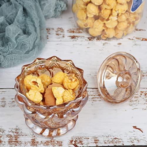 Jkjysj Royal Embossed Glass Candy Dish With Lid，Wedding Candy Buffet Jar，Amber Glass Apothecary Jar，Jewelry Boxes Trinket Candy Storage Jar. (Round-Amber) #TOP4