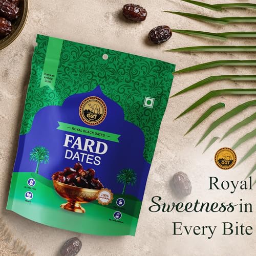 Image of GGT Foods Premium Fard Dates 500g | Royal Black Arabian Khajoor | Soft, Naturally Sweet & High Fibre Dry Fruits | 100% Natural, Vegan & Gluten Free Khajur for Healthy Snacking