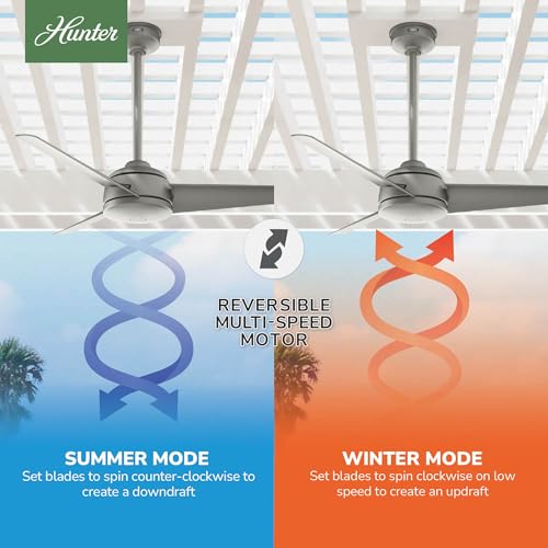 Image of Hunter Trimaran, Outdoor or Indoor, Ceiling Fan, 52 inch, Matte Silver