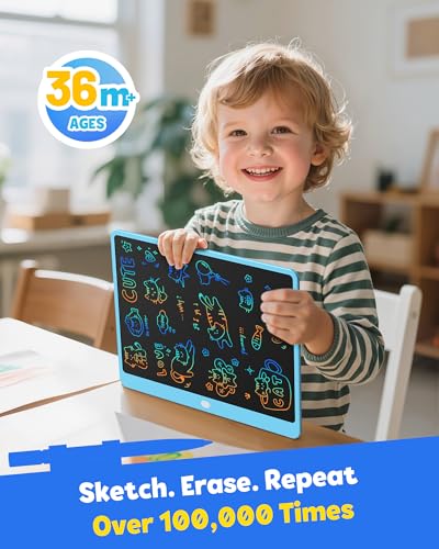 Image of TEKFUN LCD Writing Tablet for Adults, Large Doodle Board, 16 Inch Colorful Drawing Tablet Writing Pad, Toddler Toys for 3 4 5 6 7 8 9 Year Old Girls Boys Teen, Birthday Gifts for Kids (Blue)