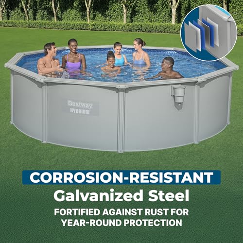 Image of Bestway Hydrium 15' x 48 inch Above Ground Pool, Round Steel Side Wall Frame Outdoor Swimming Pool Set with Sand Filter Pump, Ladder & Accessories