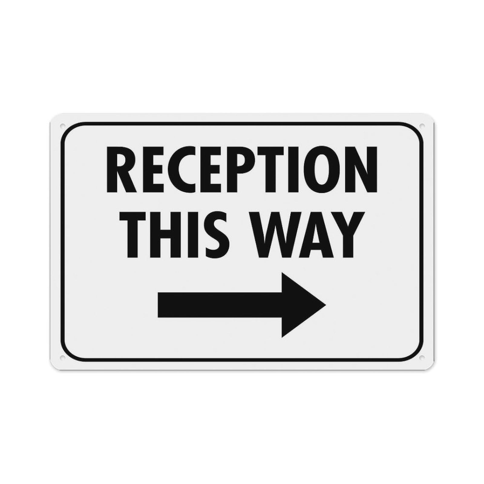 Peiyeety A05 Reception This Way Right Arrow Sign Aluminum Tin Warning Signs For Home Outdoor Garden 12X16 Inches