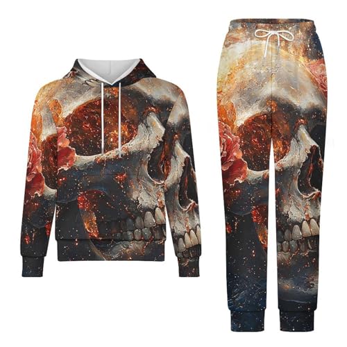 Boys Girls Sweatshirt Set Kid 2 Piece Pullover Hoodie Jogger Sweatpants, Skull And Rose Galaxy4