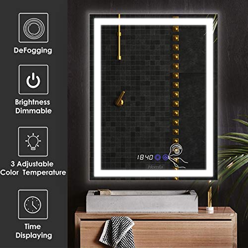 Homfa 60x80cm Bathroom Mirror Wall Mounted Illuminated Mirror LED Makeup Mirror Cosmetic Mirror with Anti-fog Demister, Touch Sensor Switch, 10X Magnifier, Memory Function, 3 Dimmable Modes