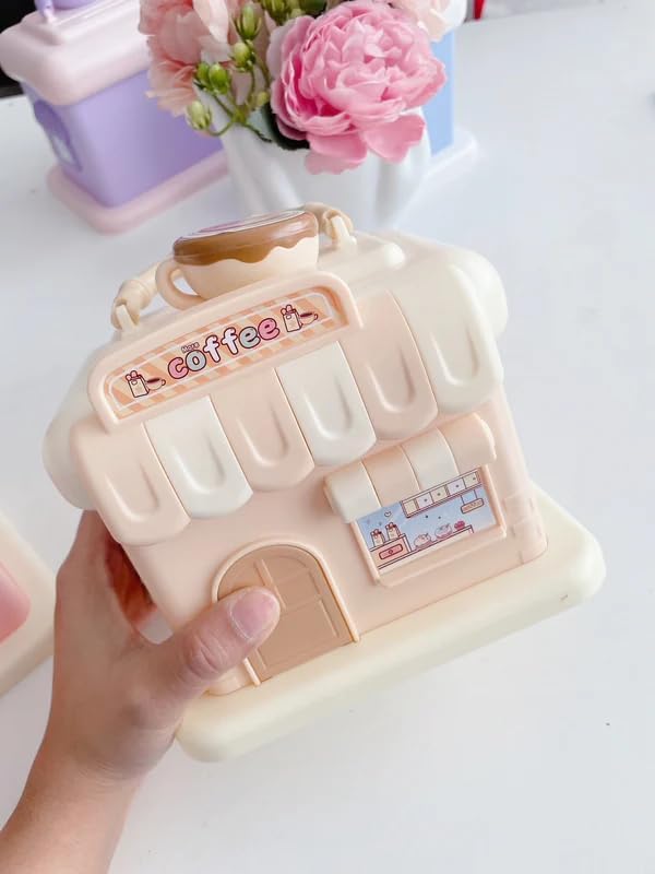 Image of Sajani Cute Cartoon Creative Portable Piggy Bank, Money Saving Box with Combination Lock, Mini Coin Bank Gifts for Boys and Girls, Best Return Gifts for Kids (Pack of 1) (Coffee Shop - SkyBlue)