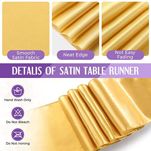 Image of Breling 24 Pack Purple and Gold Disposable Plastic Tablecloths and Satin Table Runner Set, 54 x 108 Inch Tablecloth, 12 x 108 Inch Table Runners for Wedding Graduation Birthday Baby Shower