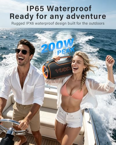 Image of Portable Bluetooth Speakers Wireless, 200W PEAK Outdoor Speaker w /2.0 Bass | Bocinas BT5.4, IP65 Waterproof, USB-C, RGB Lights, for Party, Camping, Beach, Large Workshop, Garage, 24H Playtime